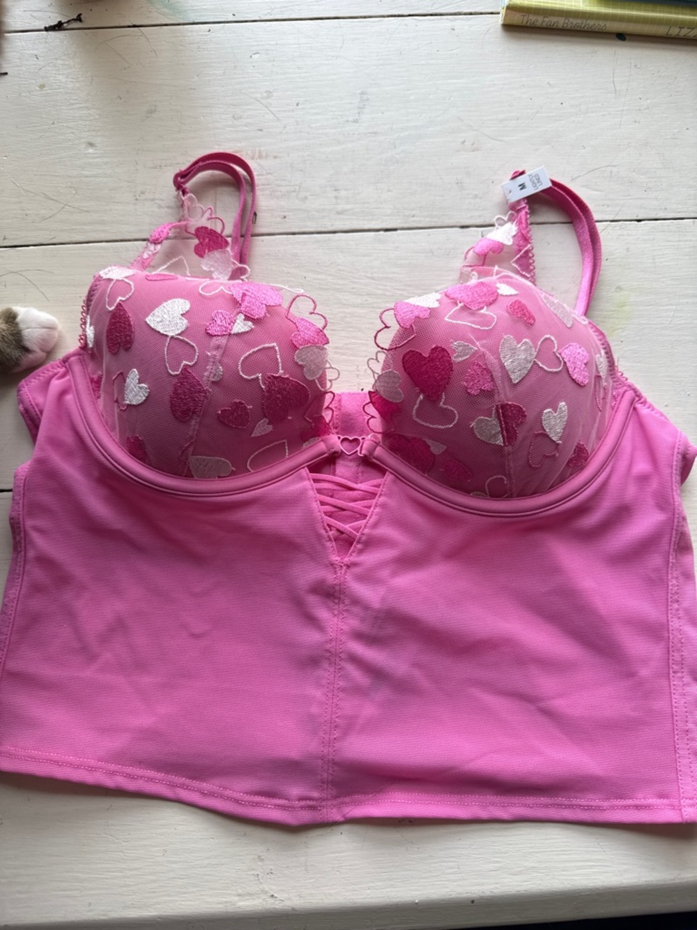 PINK Victoria's Secret Pink Heart Lace Longline Bra